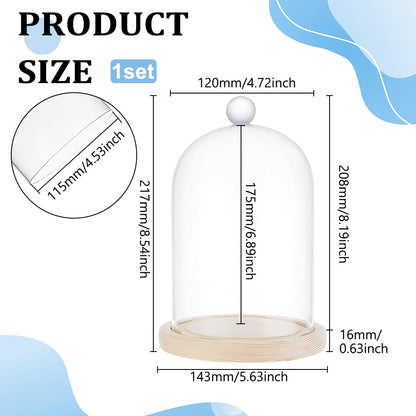 BENECREAT 14x21.5cm Glass Display Dome Inch Cloche Dome with Base Clear Dustproof Dome with Handle Bell Jar Centerpiece Display Case for Specimens