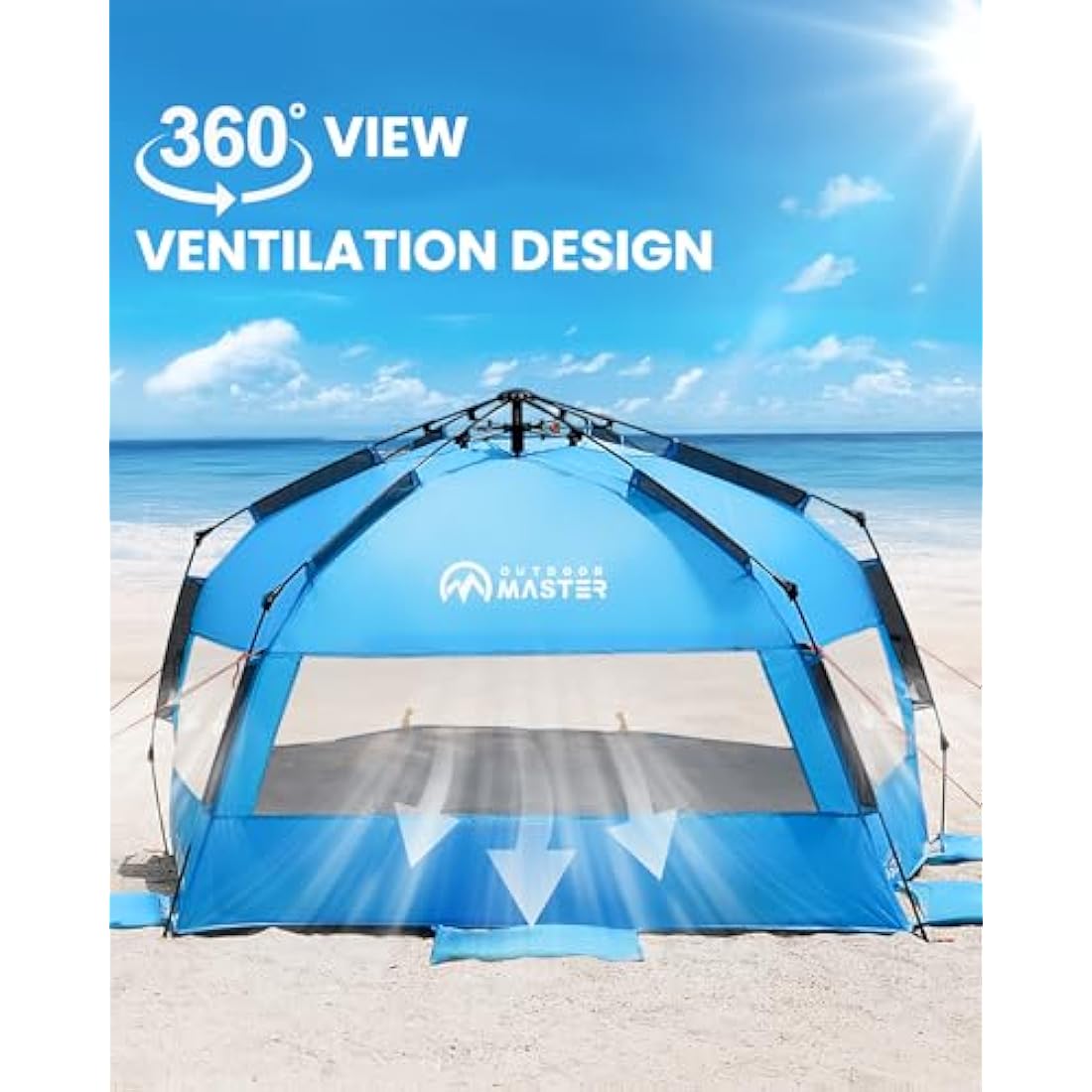 OutdoorMaster Pop Up 3-4 Person Beach Tent X-Large - Easy Setup, Portable Beach Shade Canopy Folding Sun Shelter with UPF 50+ UV Protection Removable Skylight Family Size