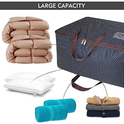 DOKEHOM 3-Pieces 105L Large Storage Bag, Fabric Clothes Bag, Thick Ultra Size Under Bed Storage, Moisture proof (Blue, 3 Pack)