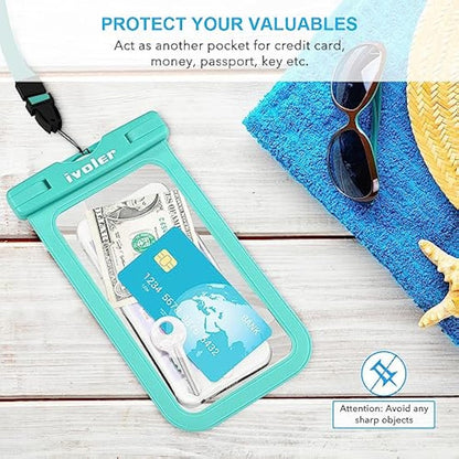 ivoler Waterproof Pouch Bag + Phone Case, Waterproof Case Dry Bag for Beach,Swim,Boating,Kayaking,Hiking,Protect Phone, Camera, Cash, Mp3, Passport, Document From Water, Sand, Snow, Dust - Green