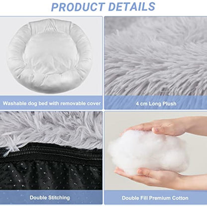 Moistu Calming Dog Bed with Removable Cover: Washable Donut Anti Anxiety Dog Beds - Soft Round Cuddler Cat Bed - Fluffy Plush Comfy Warm Puppy Pet Bed with Zip