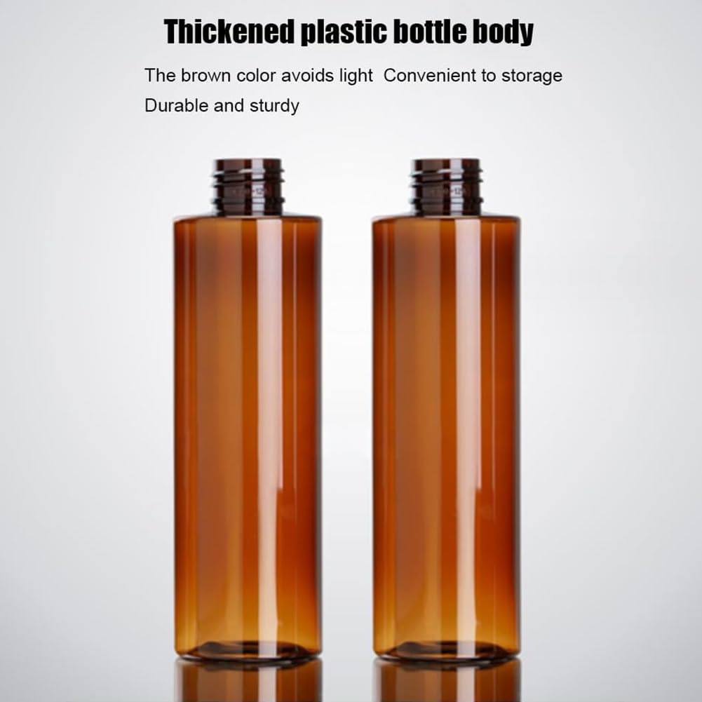 2PCS 200ML Amber Plastic Lotion Pump Bottles Refillable Cosmetic Storage Containers Vials with Black Pump for Shampoo & Makeup Remover Oil