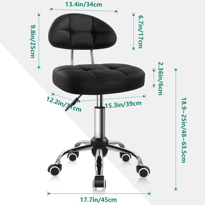 BFTOU Square Swivel Stool on Wheels Perfect for Work SPA Shop Massage Height-Adjustable and Cost-Effective Rolling Stool Chair with Back White (BLACK)