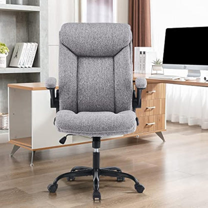 MZLEE Executive Office Chair, Ergonomic Computer Desk Chair Swivel Work Chair with Flip-up Armrest, Adjustable Height, Comfortable for Office Home Gaming(Grey Fabric)