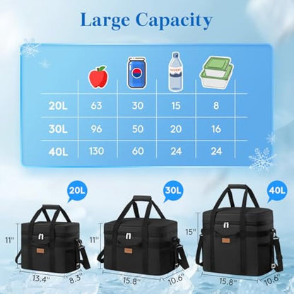 Lifewit 40L Soft Cooler Bag with Hard Liner, Large Insulated Picnic Lunch Bag Box Soft-Sided Cooling Bag for Camping、BBQ、Family Outdoor Activities, Black