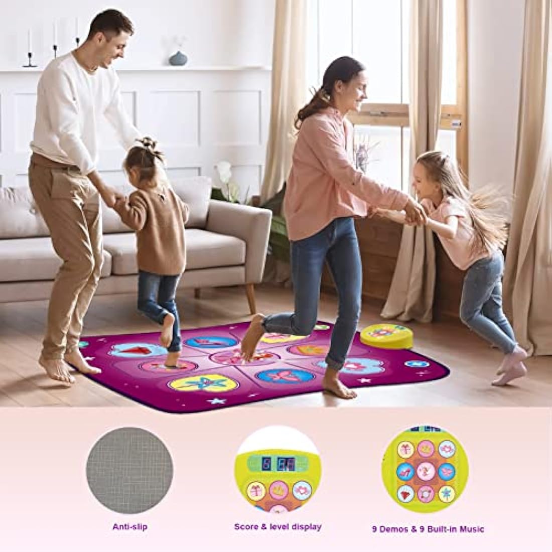 Dance Mat Toys for Girls, Play Mat with LED Lights, Adjustable Volume, 3 Game Modes, Built-in Music, Dance Game Pad Toy Christmas Birthday Gifts for 3 4 5 6 7 8 9+ years old kids (Purple)