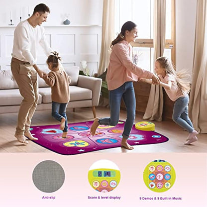 Dance Mat Toys for Girls, Play Mat with LED Lights, Adjustable Volume, 3 Game Modes, Built-in Music, Dance Game Pad Toy Christmas Birthday Gifts for 3 4 5 6 7 8 9+ years old kids (Purple)