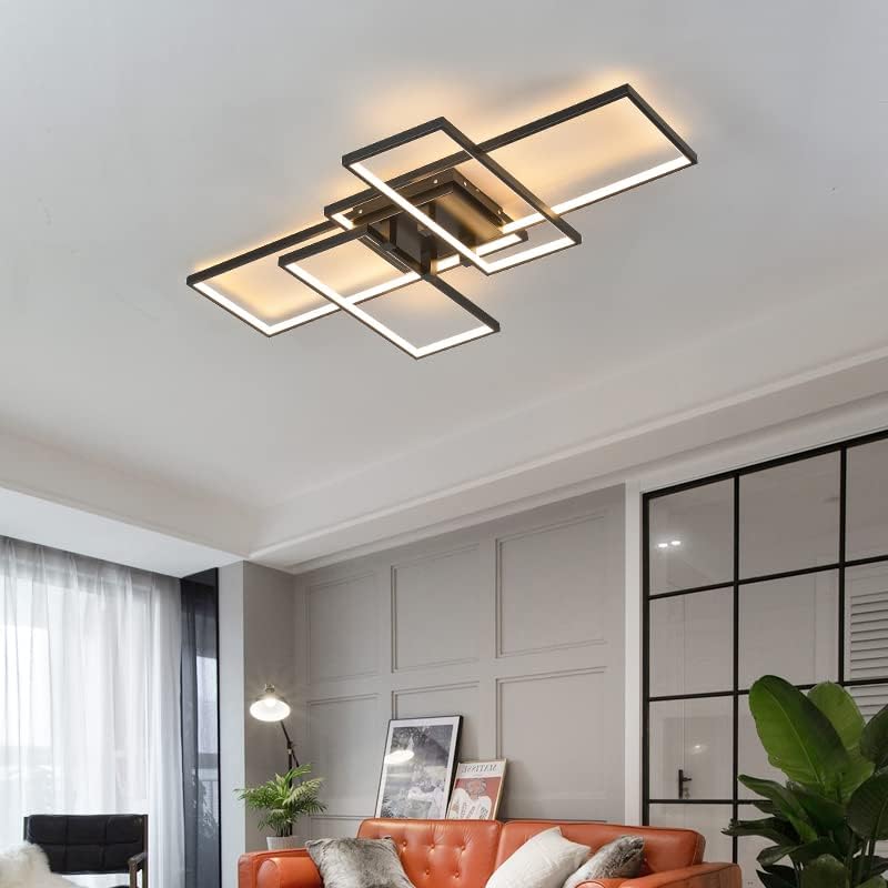 Becailyer LED Flush Mount Ceiling Lights with Remote, Black 4 Square Acrylic Modern Ceiling Lamp for Bedroom, Kitchen, Living Room, Study - Dimmable 3000-6000K