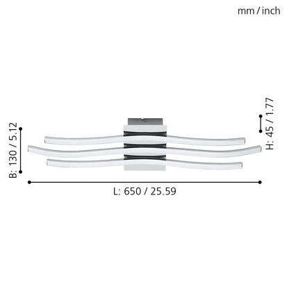 Eglo LED Ceiling Light Fitting Roncade, 3 lamp Kitchen and Living Room Lighting, Chrome-Coloured Aluminium, Steel and Plastic, Warm White