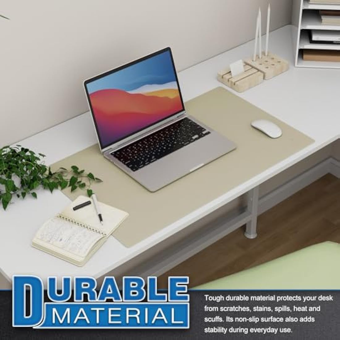 K KNODEL Small Office Leather Desk Mat, Mouse and Keyboard Pad, Computer and Laptop Mat, Desktop Protector and Cover, Writing Pad and Blotter (60x35cm, Ivory Cream)