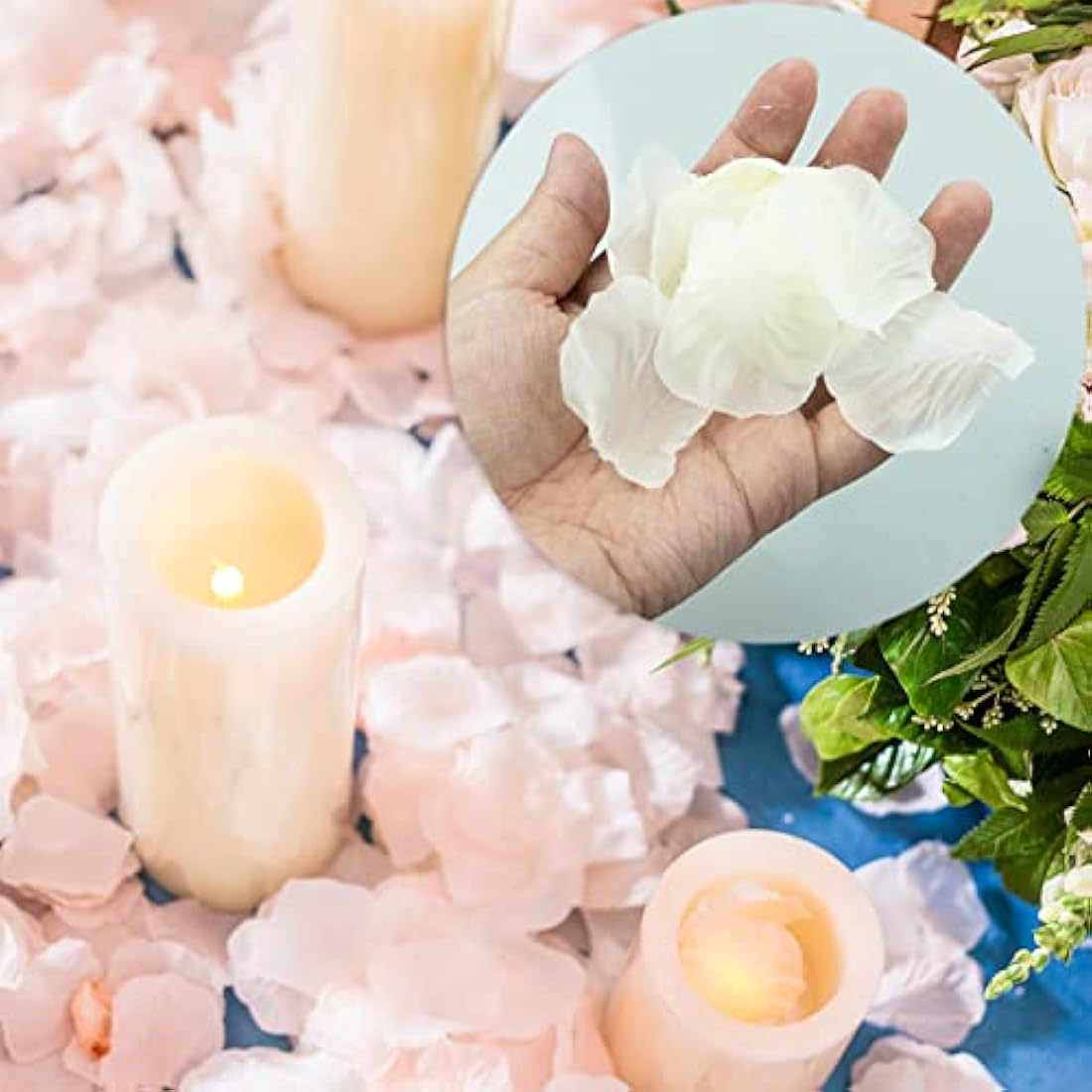 LAMXD 1000 Pcs Rose Petals Artificial Silk Flowers Petals No-Taste Artificial Roses for Wedding Decoration Confetti Table Valentine's Day Party Fake Roses Petals (Off White)