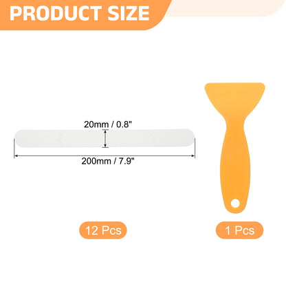 sourcing map 12pcs Non-Slip Bathtub Stickers, Anti-Slip Shower Stickers Showers Treads Strip Shaped Appliques with Scraper for Bath Tub Shower Stairs