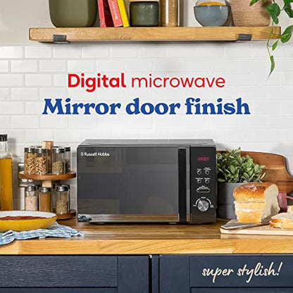 Russell Hobbs RHM2076B 20 Litre 800 W Black Digital Solo Microwave with 5 Power Levels, Automatic Defrost, 8 Auto Cook Menus, Clock and Timer, Easy Clean