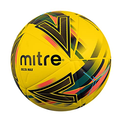Mitre Delta Football | Highly Durable | Enhanced Accuracy and Consistency, Yellow/Orange/Green/Silver, 5