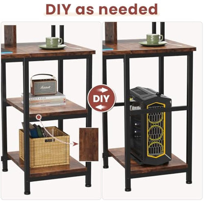 Dripex Computer Desk Home Office Desk with Monitor Stand & Storage Shelves Rustic Brown Work Writing Desk Gaming Table for Small Spaces (L107.5x W48x H95cm)