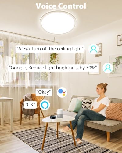 Peasur Smart RGB LED Ceiling Light Dimmable, 24W 3000K-6500K Bathroom Light 16 Million Colors Changing with Remote and APP Control, 30CM Ceiling Lamps for Bedroom, Living Room, Kitchen