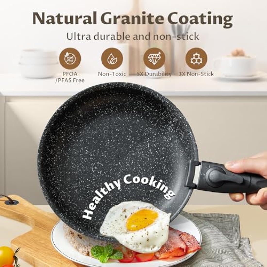 Fadware Non Stick Frying Pan with Removable Handle, Non Stick Frying Pan Set for Induction Hobs, 4 Pieces Frying Pan Set for All Hobs
