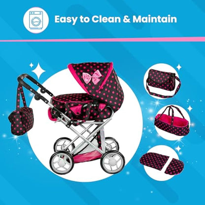 Kinderplay Dolls Pram | 3-in-1 Toy Pram | Baby Doll Pram - Toy Pushchair | Dolls Buggy | Dolls Pushchair | Doll Stroller with Adjustable Handle (36.5-64 cm), model KP0200G