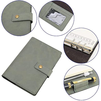 WONDERPOOL A6 Leather Diary Refillable Notebook Spiral Journal Binder Portfolio - Dot Grid Paper & Inner Pockets Organizer for Man and Woman (Grey, A6)