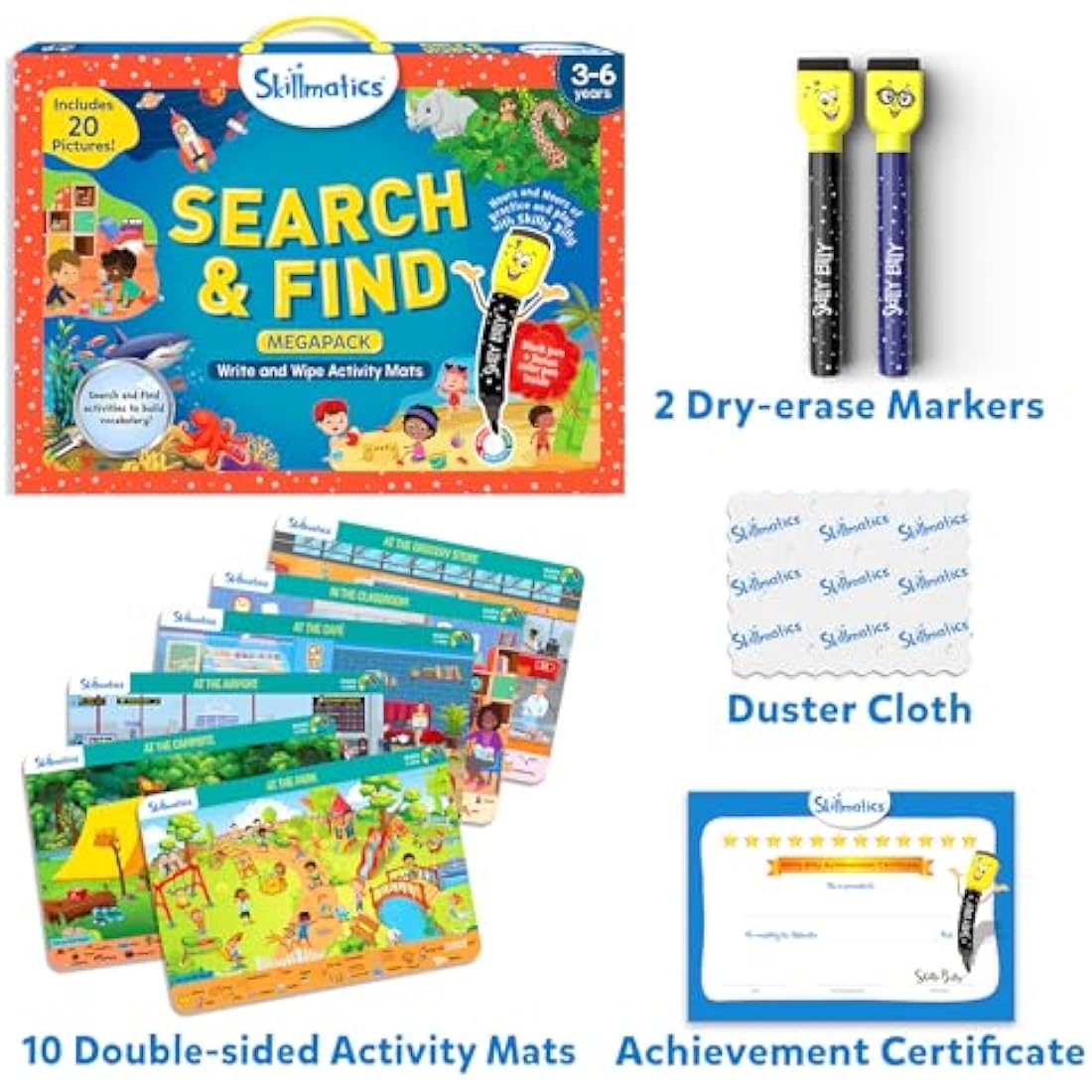 Skillmatics Search and Find Megapack - Reusable Preschool Learning Activities, Vocabulary Building Educational Game, Gifts for Ages 3, 4, 5, 6