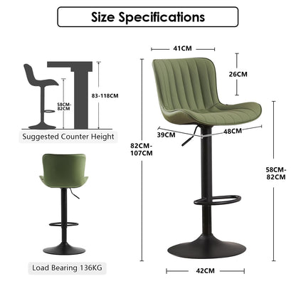 Kidol&Shellder Bar Stools Set of 2 Modern Breakfast Bar Stools, Green