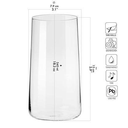 Krosno Tall Water Drinking Glasses Set of 6 | 540 ML | Avant-Garde Collection | Highball Glasses & Tumbler Glass Set | Juice Half Pint Highball |