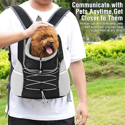 Pawaboo Pet Dog Carrier Backpack, Puppy Dog Travel Carrier Front Pack for Small Medium Dogs Cats, Adjustable Breathable Dog Carrying Backpack with Safety Strips for Hiking Travel Outdoors, Black M
