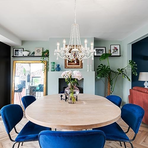 ASHUAQI Crystal Chandelier, 6 Lights Chandeliers Ceiling Light, Modern Chandelier White, E14 Base Pendant Light, Crystal Ceiling Lights for Living Room, Dining Room, Bedroom, Hallway, Kitchen