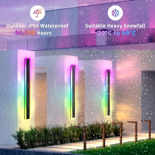 Zihoi Outdoor RGB Wall Lights, 60CM 2 Pack RGB/Warm/White Dimmable Modern Led Wall Lighting, Long Wall Sconce with Remote and APP Control for Outdoor/Indoor Party Gathering