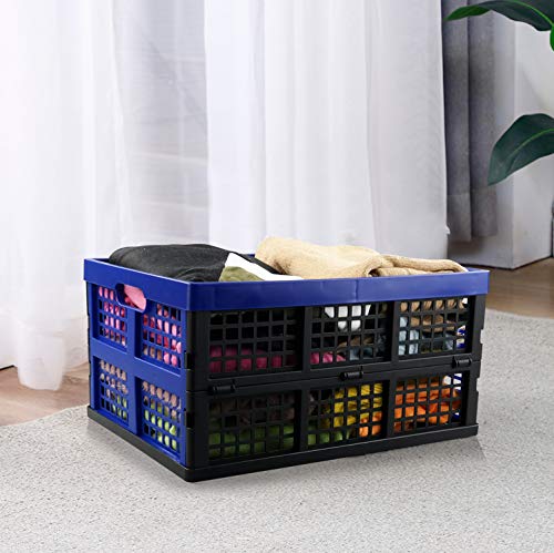 Hespapa 2 Packs 35 L Folding Storage Crates, Plastic Collapsible Storage Milk Crate Baskets