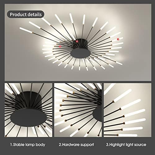 minifair Modern LED Ceiling Light,42 Heads Black Flush Mount Ceiling Lamp Acrylic Lampshade Chandelier, for Children's Room, Bedroom, Living Room, 4000K Neutral Flower Shape Light