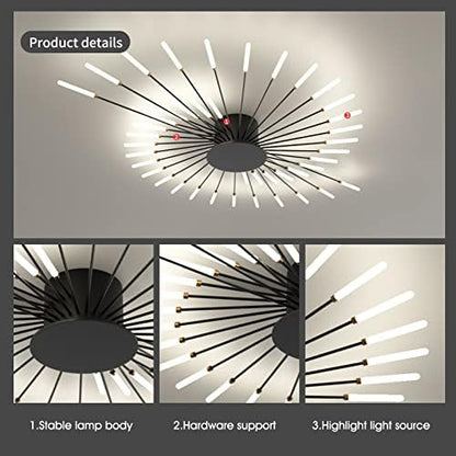 minifair Modern LED Ceiling Light,42 Heads Black Flush Mount Ceiling Lamp Acrylic Lampshade Chandelier, for Children's Room, Bedroom, Living Room, 4000K Neutral Flower Shape Light