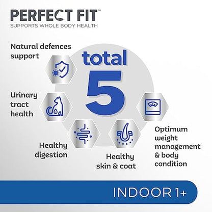 Perfect Fit Indoor Adult 1+ Complete Dry Cat Food for Adult Cats Aged 1+ Years, Rich in Chicken, 1 Bag (7 kg)