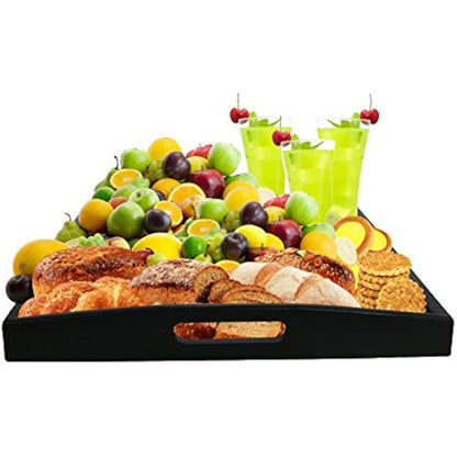 Wooden Serving Tray Large Black Wood Rectangle Food Breakfast Tray With Handles (Large)