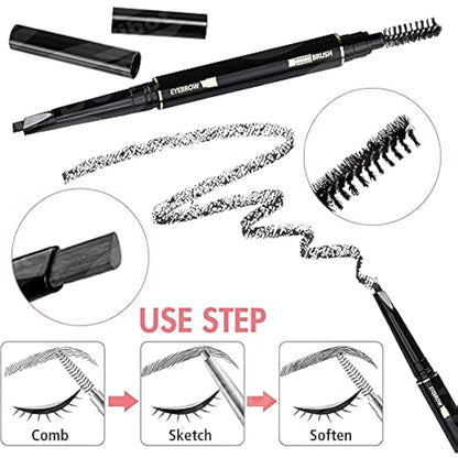 Gibot Stainless Steel Eyebrow Grooming Kit - 5pcs Set with Tweezers, Scissors, Brush Comb, Pencil, Razor and Travel Case for Women and Men, Black