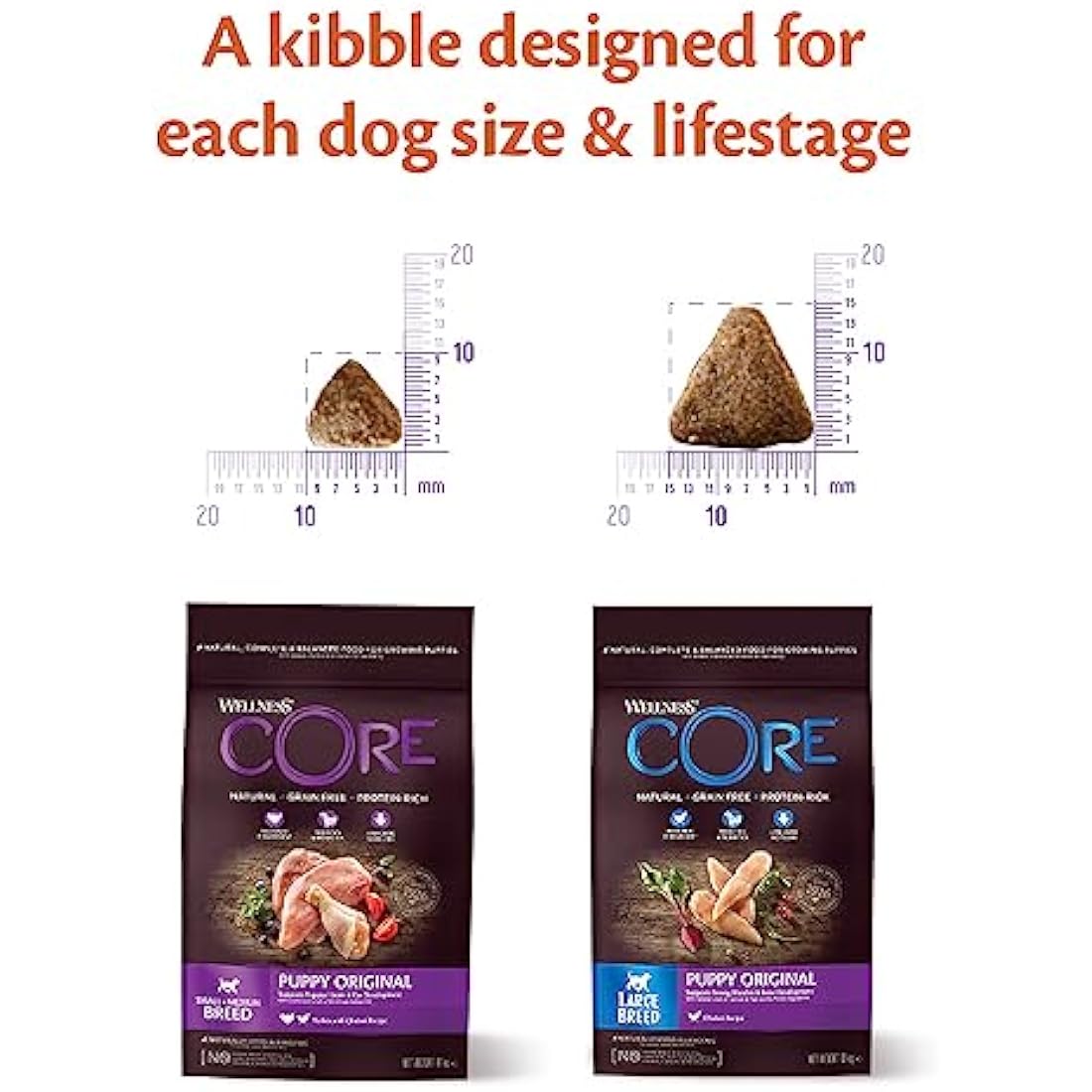 Wellness CORE Large Breed Puppy Original, 10kg, Chicken, Puppy Food Dry for Small & Medium Breed Puppies, All-Natural, Grain-Free, High Meat Content, No Added Sugar