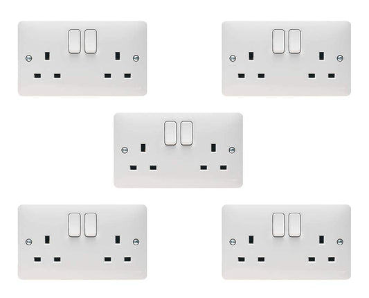 5 PACK - Hager 13A 2 Gang Double Pole (Dual Earth) Switched Socket - Sollysta Range (5)