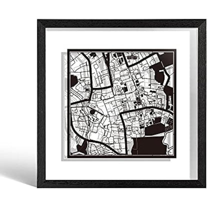 O3 DESIGN STUDIO Oxford, England Paper Cut Map framed, Black map, Black frame, 23x23 cm, Gift Boxed, 2 background color, self-changing, Paper Art