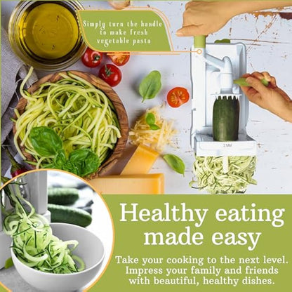 Brieftons 7-Blade Vegetable Spiralizer: Strongest-Heaviest Spiral Slicer, Best Veggie Pasta Spaghetti Maker for Low Carb/Paleo/Gluten-Free Meals, with Blade Caddy, Container, Lid & 4 Recipe Ebooks