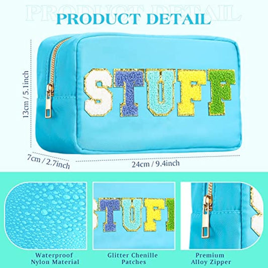 4 Pcs Preppy Makeup Bag Chenille Letter Nylon Cosmetic Bag Makeup Organizer Bag Toiletry Cosmetic Case Preppy Bag with Zipper Stuff Bag Cosmetic Pouch Makeup Pouch for Women Teen Girl, Bright Colors
