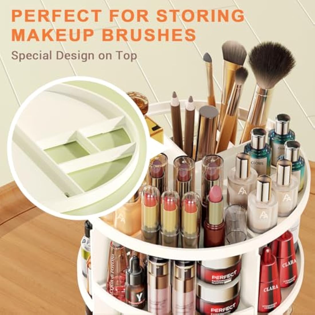 Auxmir Rotating Makeup Organiser, 9-Tier Adjustable Makeup Organiser with 360 Degree Rotation, Large Capacity Spinning Makeup Storage on Stand Revolving for Vanity Table, Bedroom, Bathroom, White