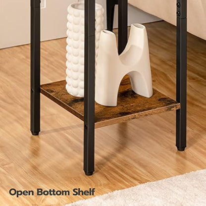 HOOBRO Slim Bedside Tables with Drawer, Small Side Table with Metal Frame, Tall Telephone Table for Small Spaces, Narrow Nightstand, Sturdy, Rustic Brown and Black EBF771BZ01