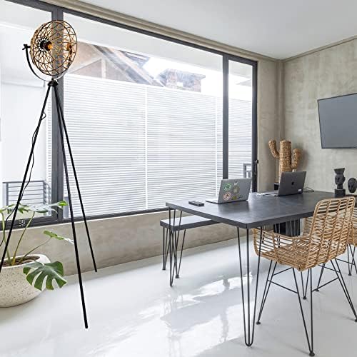 Osasy Geometric Rattan Floor Lamp, Tripod Standing Lamp with Woven Shade, Modern Corner Light for Living Room,E27 Base,Height 169cm