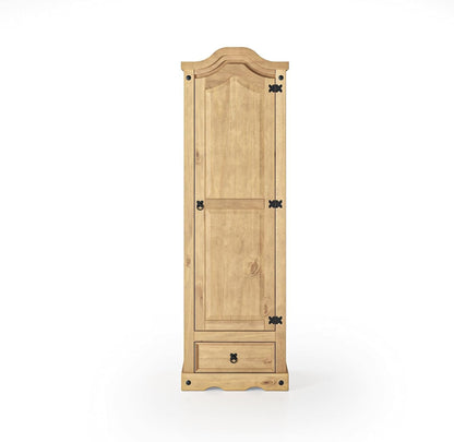 Corona Wardrobe 1 Door 1 Drawer Arch Top Solid Mexican Pine Wood Bedroom Storage 176cm x 55cm x 45cm