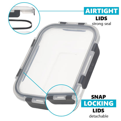 Igluu Meal Prep - Glass Containers with Leak-Proof Snap Lock Lids - Airtight Portion Control Food Storage. BPA-Free, Microwavable, Oven &
