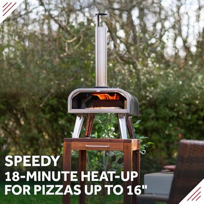 George Foreman Outdoor 16 Inch Wood Pellet Portable Wood Fired Pizza Oven Black with Paddle and Carry Bag, BBQ Oven & Smoker, Foldable Legs GFWPPO2BPC