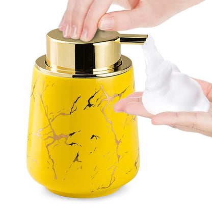 Marble Foam Soap Dispenser for Bathroom, Chic Ceramic Bottle(Yellow)