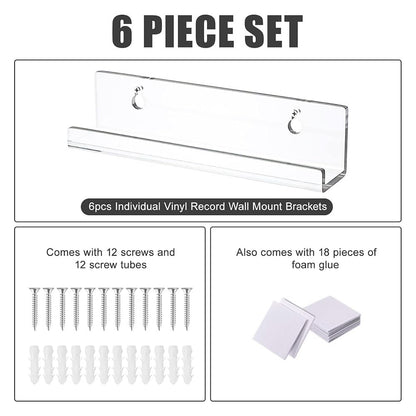 Povxlum Acrylic Vinyl Record Display Rack 6 Pack, Transparent, 7 Inch, Minimalist Floating Shelf for CDs, Blu-ray, Video Stores, Cafes, Bars