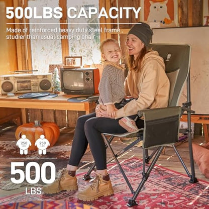 EVER ADVANCED Camping Chair for Adults Oversized 230KG, Folding Chair for Heavy People with Side Pocket, Heavy Duty Extra Wide Garden with Hard Armrest Foldable Fishing Outdoor Green