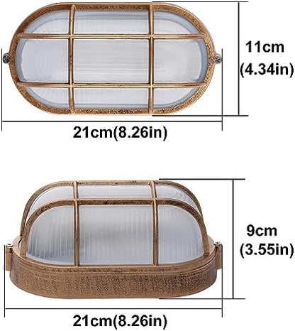Bulkhead Lights Outdoor, Nautical Outdoor Wall Lights, Oval Bulkhead Wall Light, E27 Base, Wall & Ceiling Mount, Aluminum with Frosted Glass, Weatherproof Security Light for Porch Patio Garden Garage